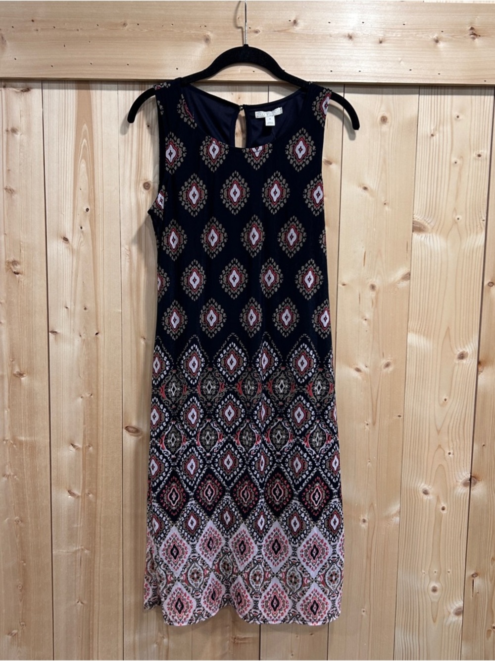 Dana Buchman Small Navy Midi Dress with Geometric Print Business Casual Work